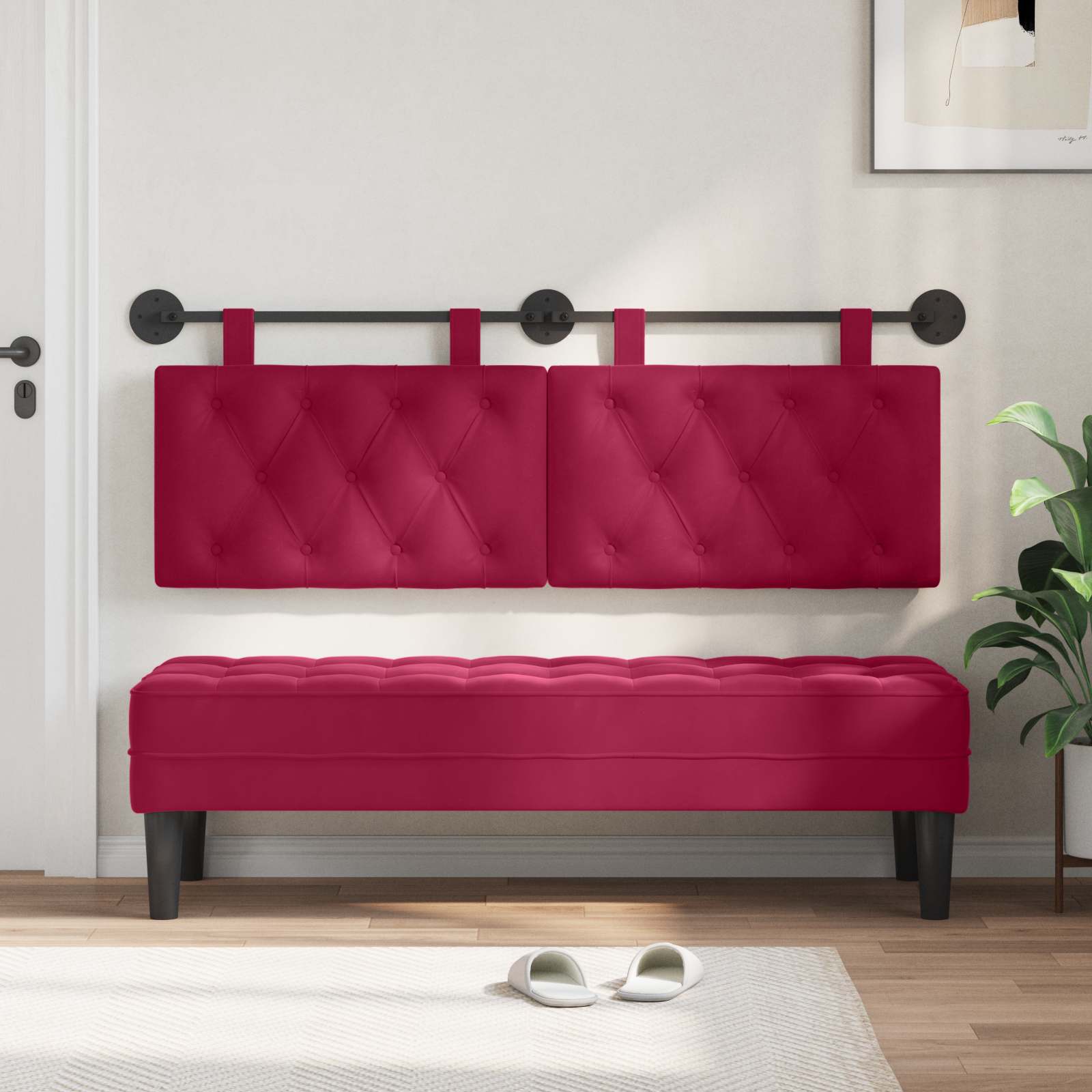 Testiera sospesa Con luce LED Rosso Vino Velluto | homemem39