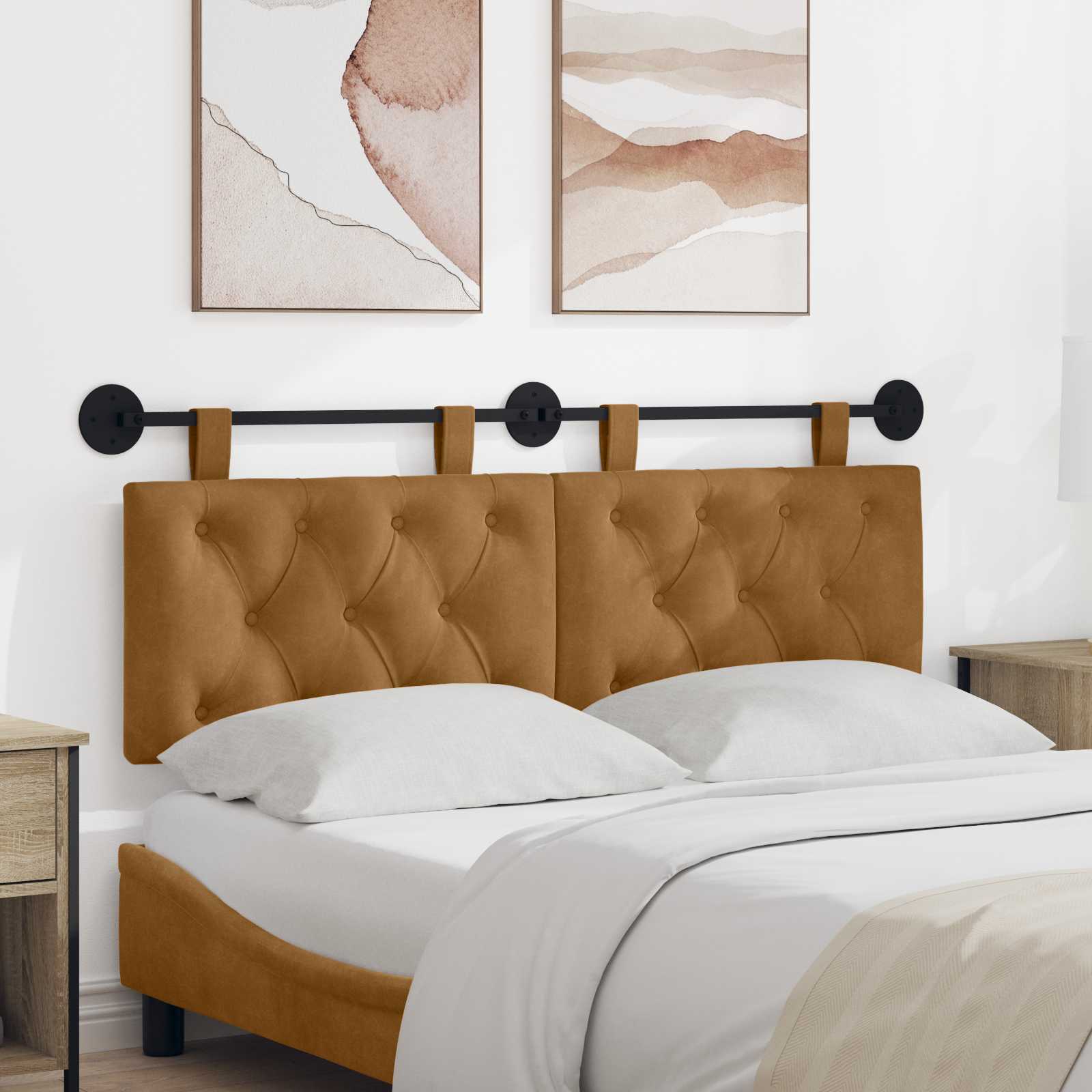 Testiera sospesa Con luce LED Marrone Velluto | homemem39