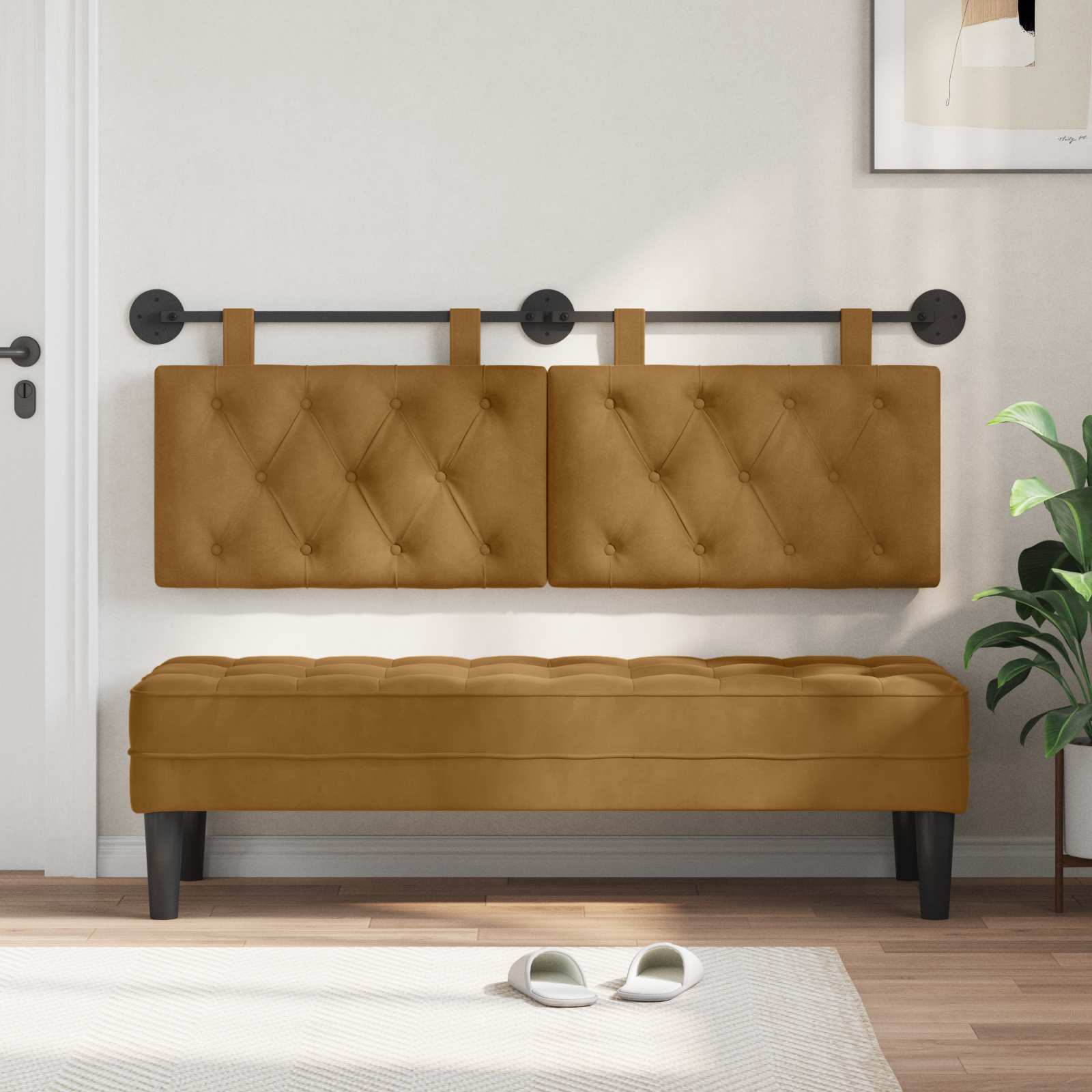 Testiera sospesa Con luce LED Marrone Velluto | homemem39