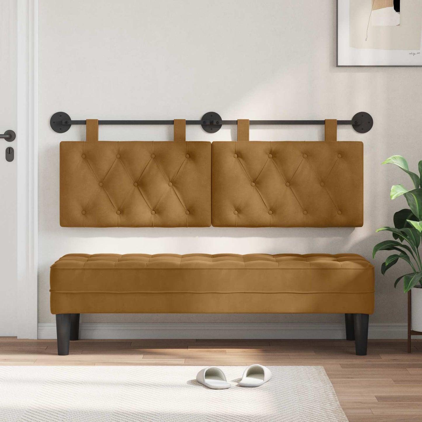 Testiera sospesa Con luce LED Marrone Velluto