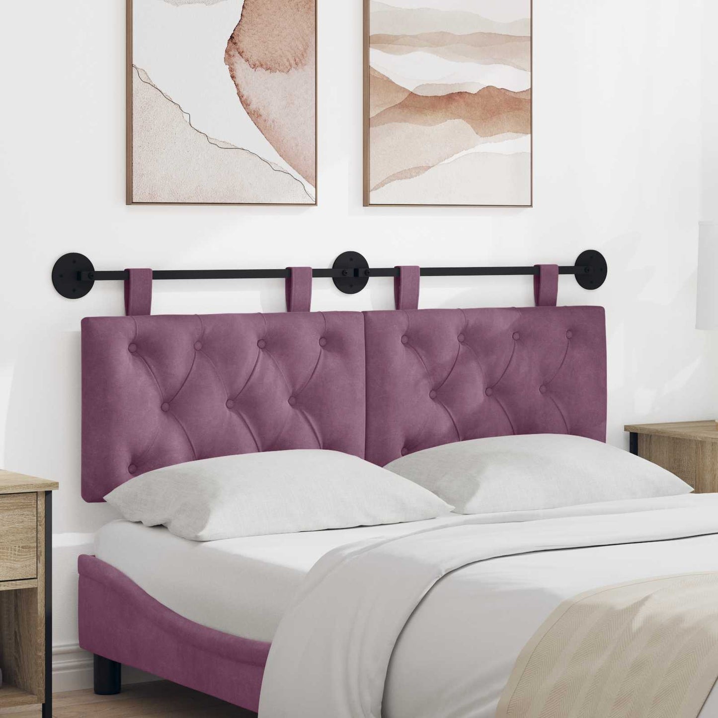 Testiera sospesa Con luce LED Viola Velluto | homemem39