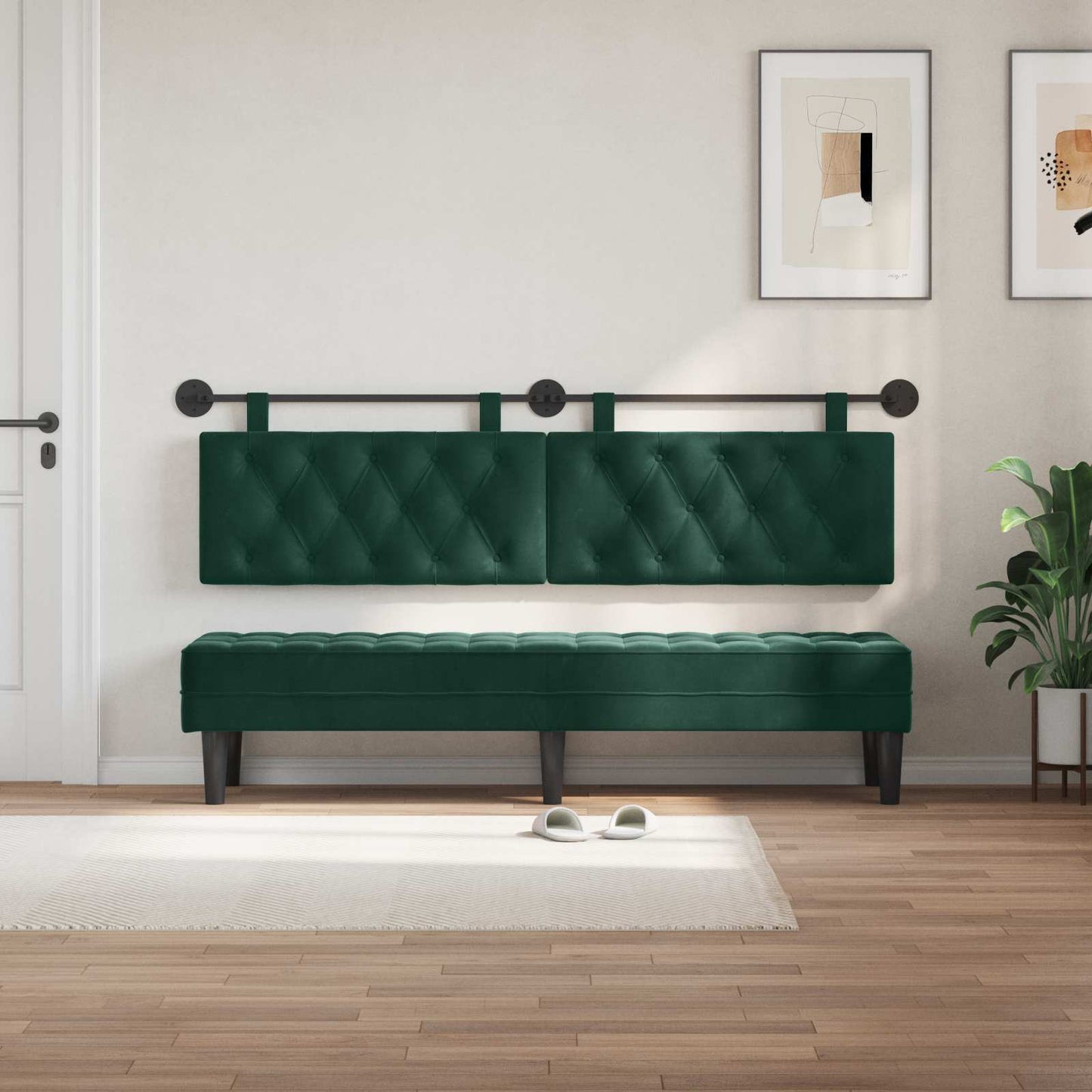 Testiera sospesa Con luce LED Verde Scuro Velluto | homemem39