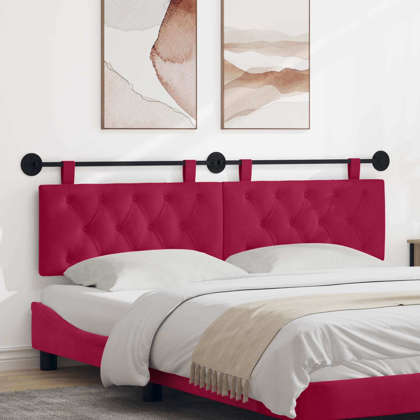 Testiera sospesa Con luce LED Rosso Vino Velluto | homemem39