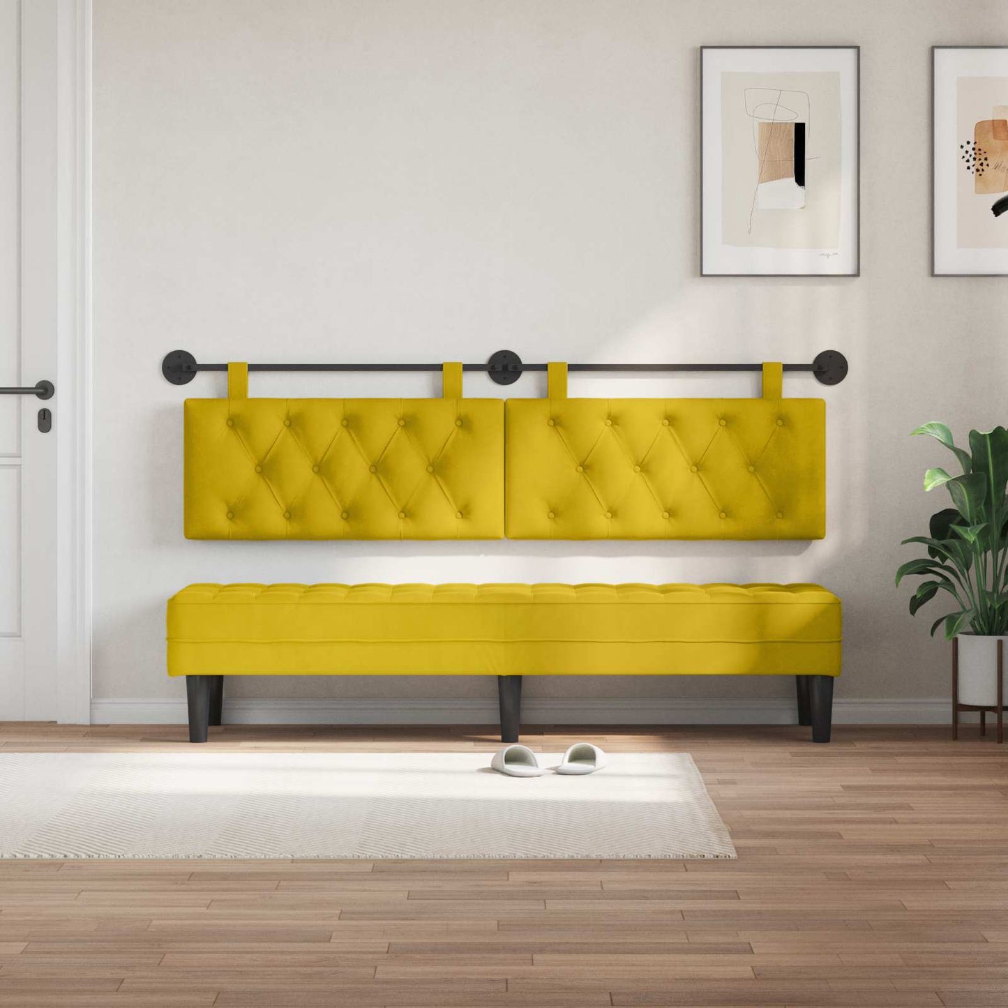 Testiera sospesa Con luce LED Giallo Velluto