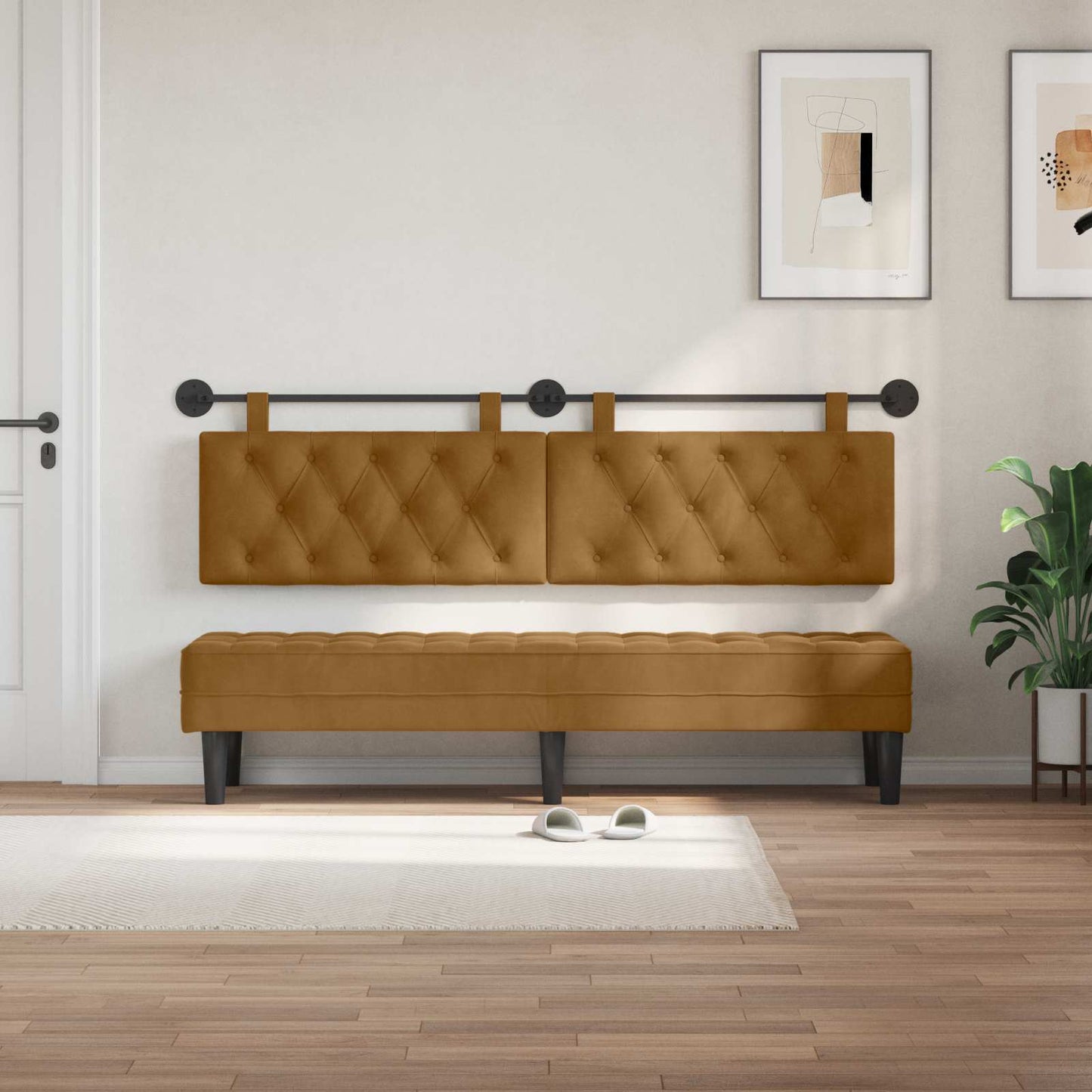 Testiera sospesa Con luce LED Marrone Velluto