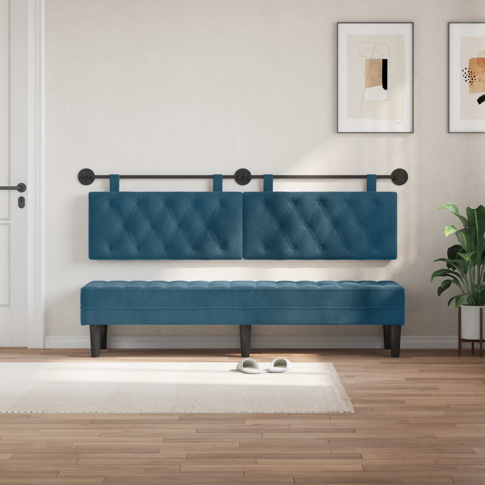 Testiera sospesa Con luce LED Blu Velluto | homemem39
