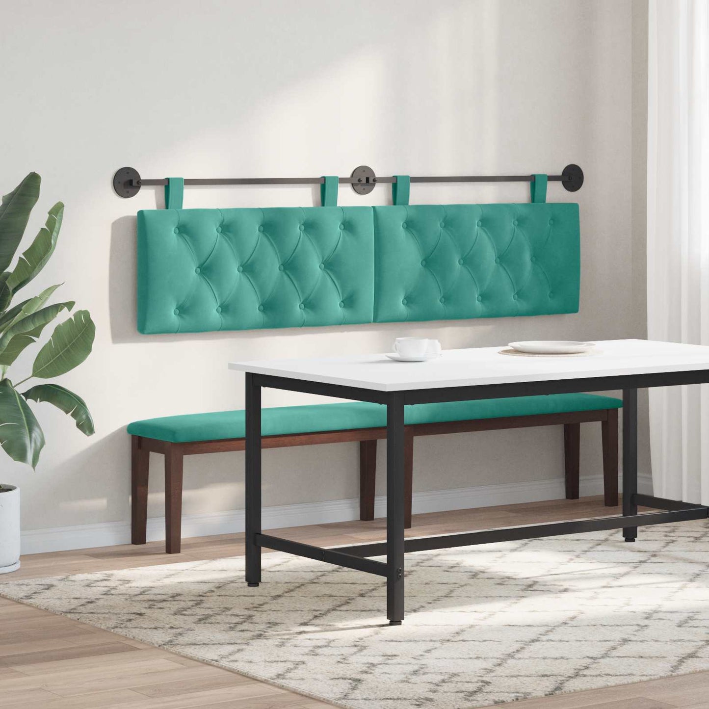 Testiera sospesa Con luce LED Turchese Velluto | homemem39