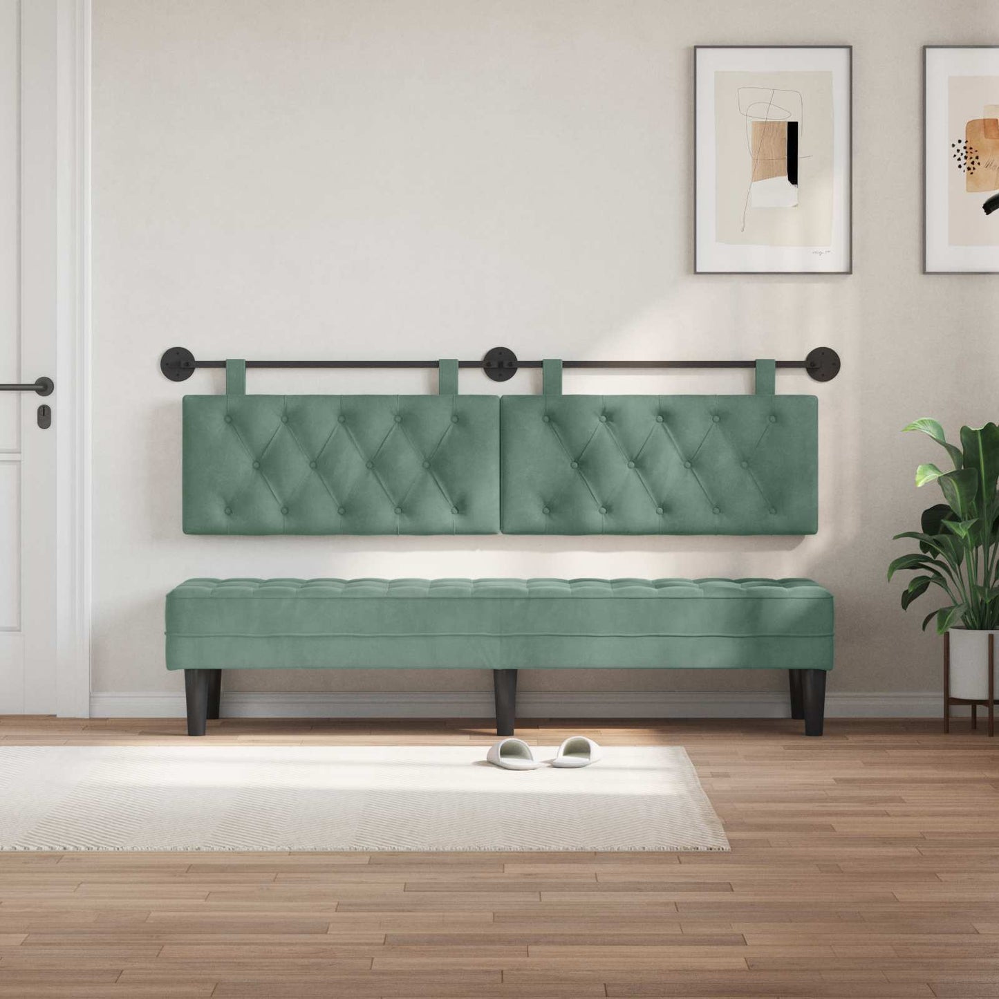 Testiera sospesa Con luce LED Verde Mare Velluto
