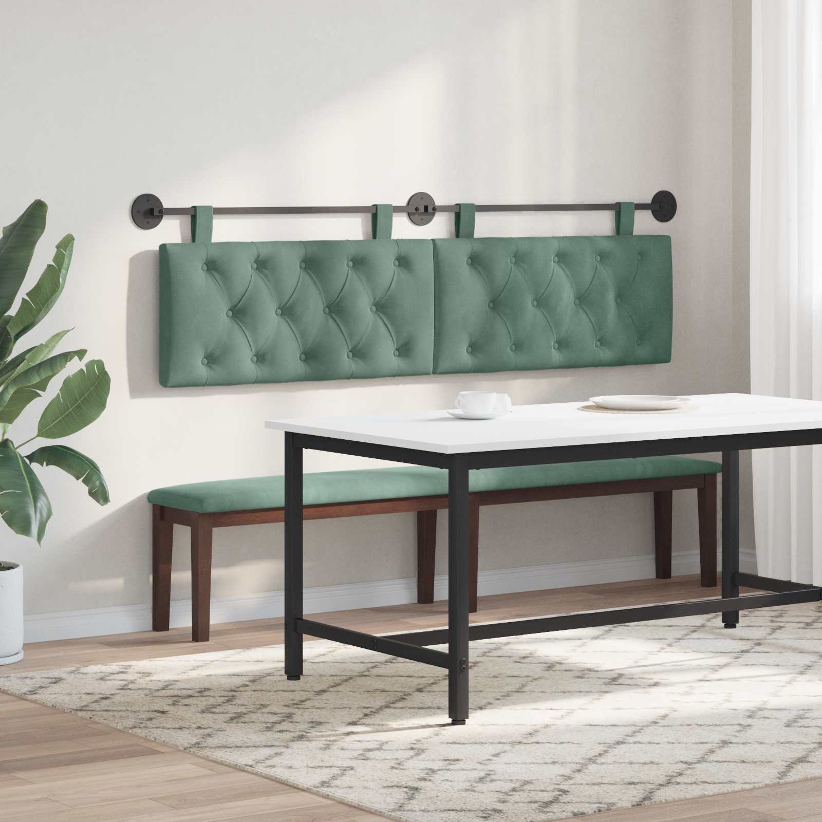 Testiera sospesa Con luce LED Verde Mare Velluto | homemem39