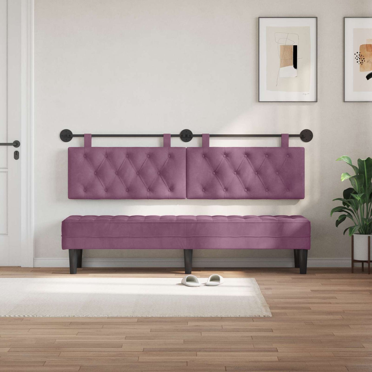 Testiera sospesa Con luce LED Viola Velluto | homemem39