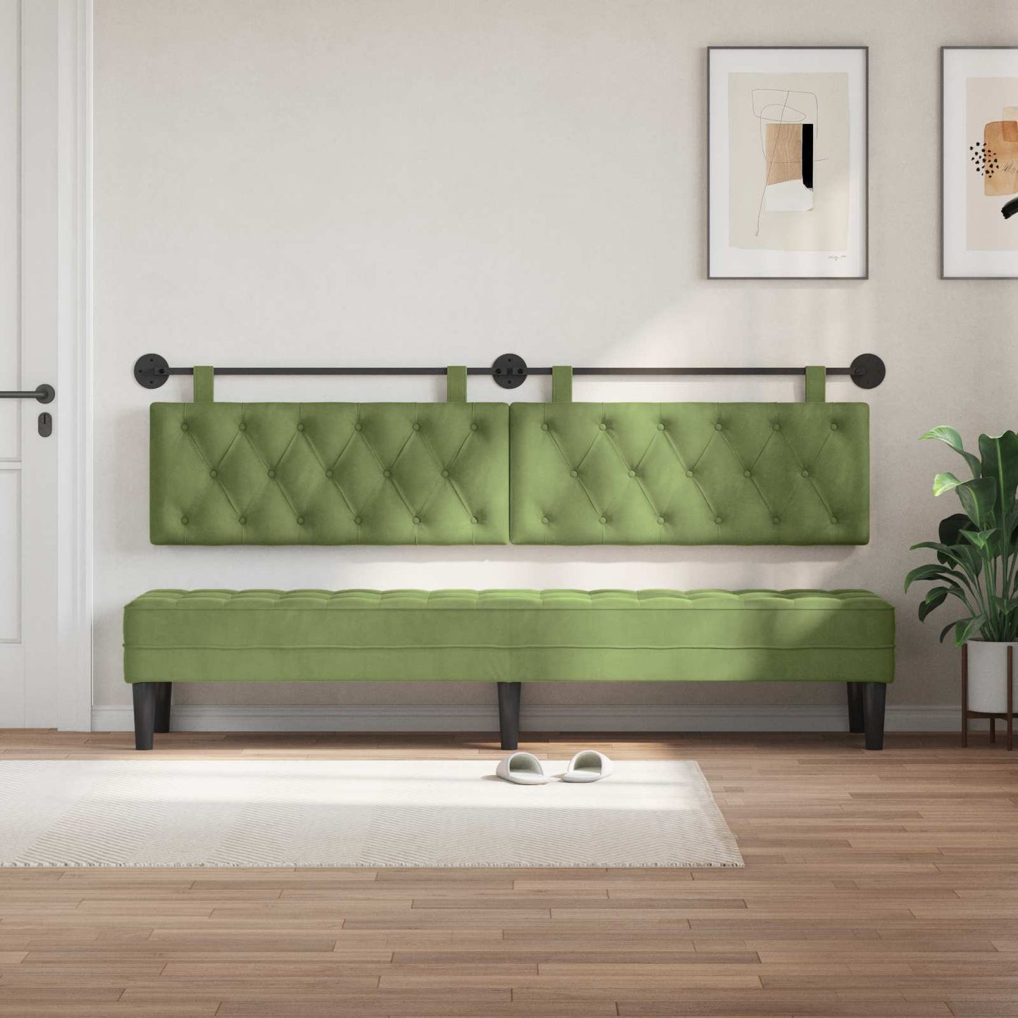 Testiera sospesa Con luce LED Verde chiaro Velluto