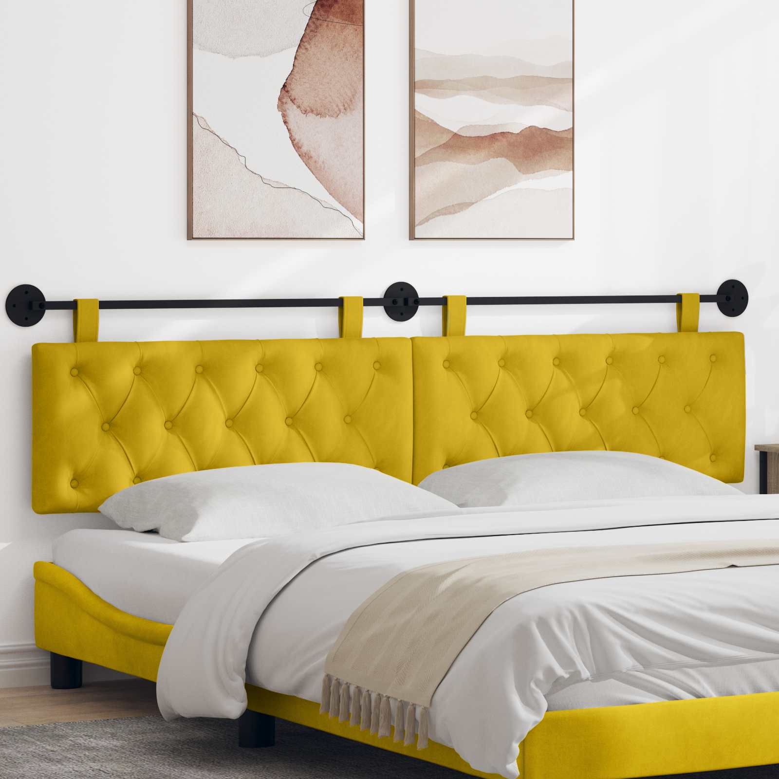 Testiera sospesa Con luce LED Giallo Velluto | homemem39