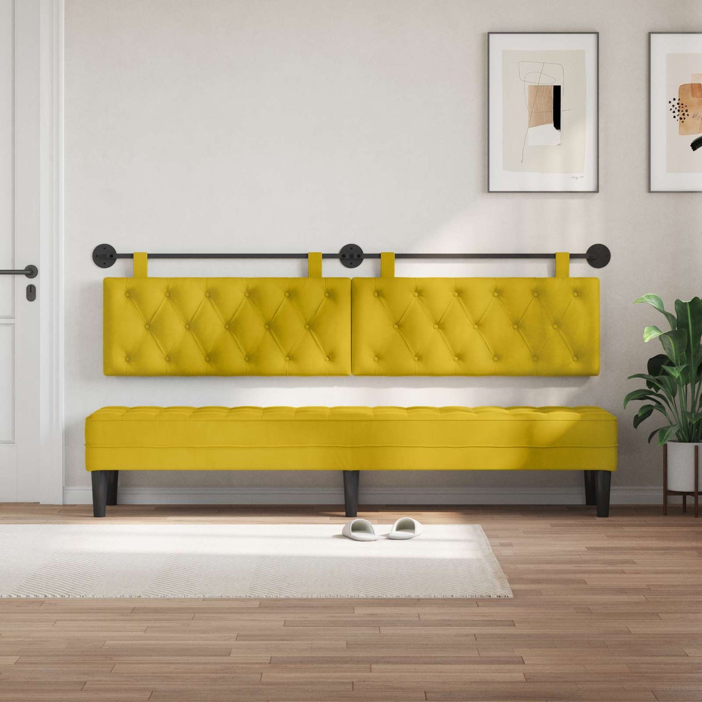 Testiera sospesa Con luce LED Giallo Velluto