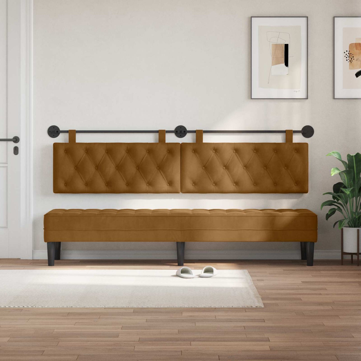 Testiera sospesa Con luce LED Marrone Velluto