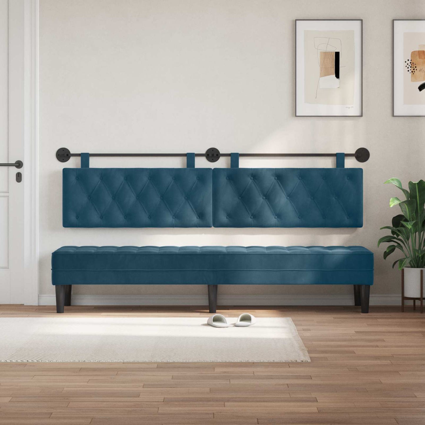 Testiera sospesa Con luce LED Blu Velluto