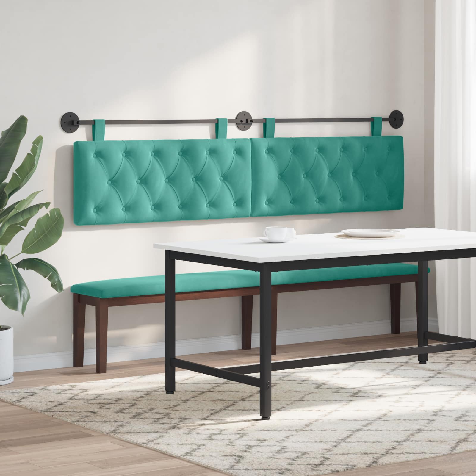 Testiera sospesa Con luce LED Turchese Velluto | homemem39