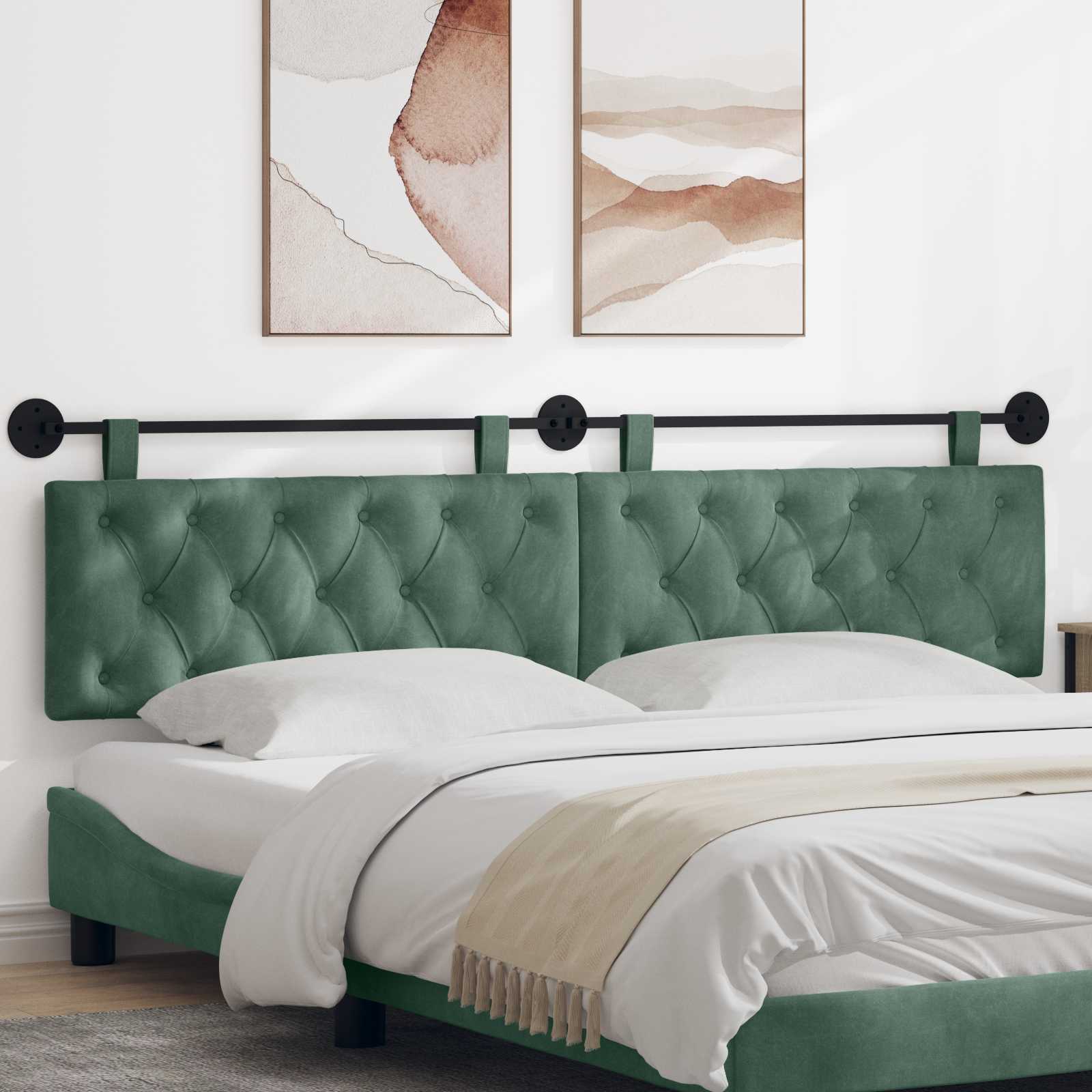 Testiera sospesa Con luce LED Verde Mare Velluto | homemem39