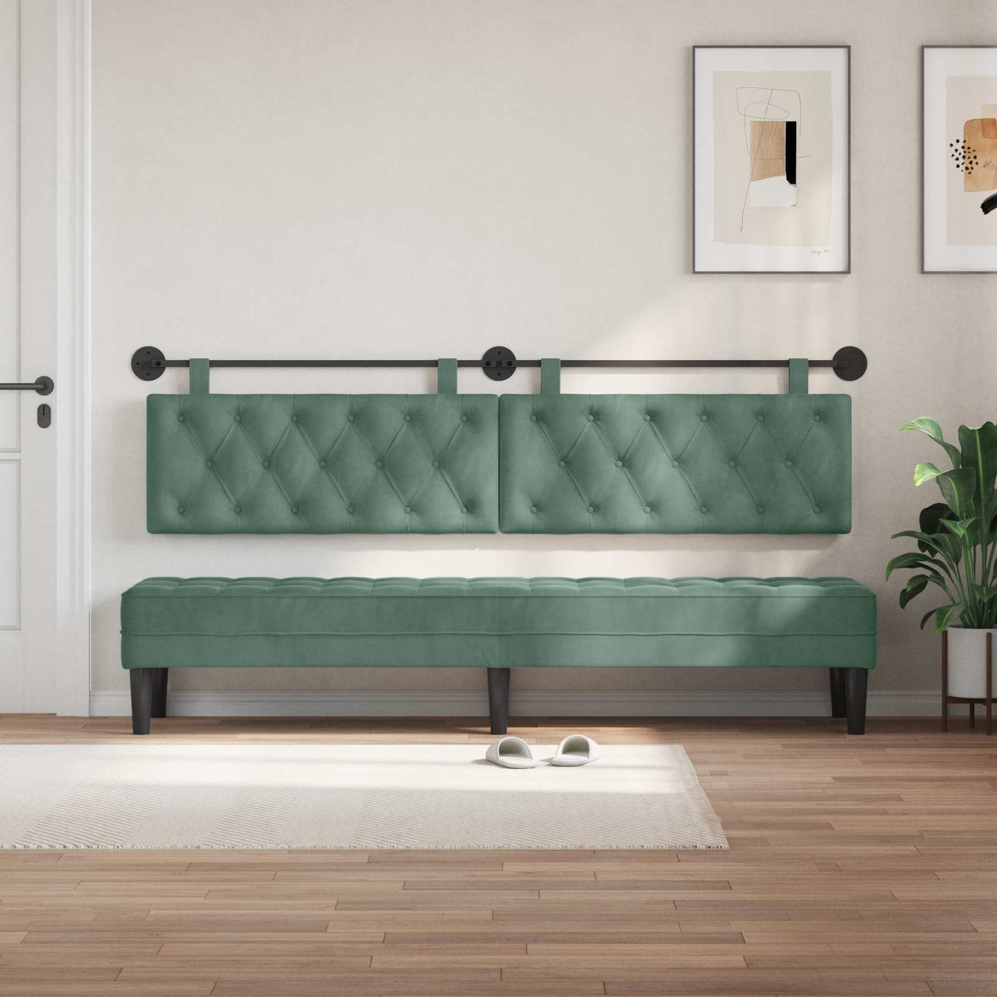 Testiera sospesa Con luce LED Verde Mare Velluto