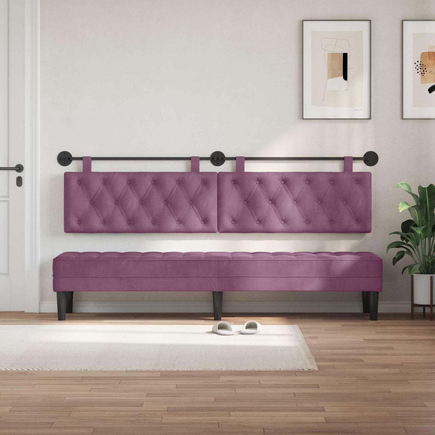 Testiera sospesa Con luce LED Viola Velluto