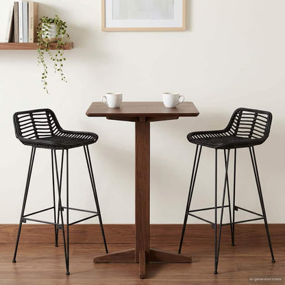 Sgabello da bar 2 pcs Nero 44 x 46 x 91 cm Rattan e acciaio