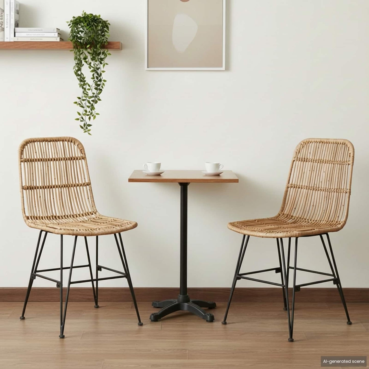 Sedia da pranzo 2 pcs Naturale 41 x 55 x 85 cm Rattan e acciaio