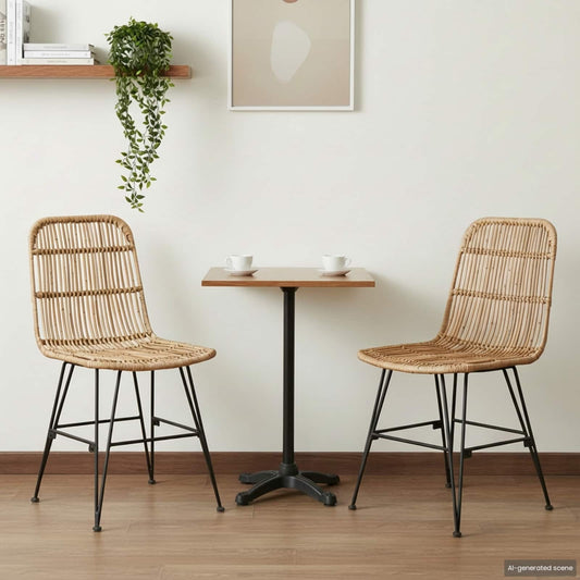 Sedia da pranzo 2 pcs Naturale 41 x 55 x 85 cm Rattan e acciaio