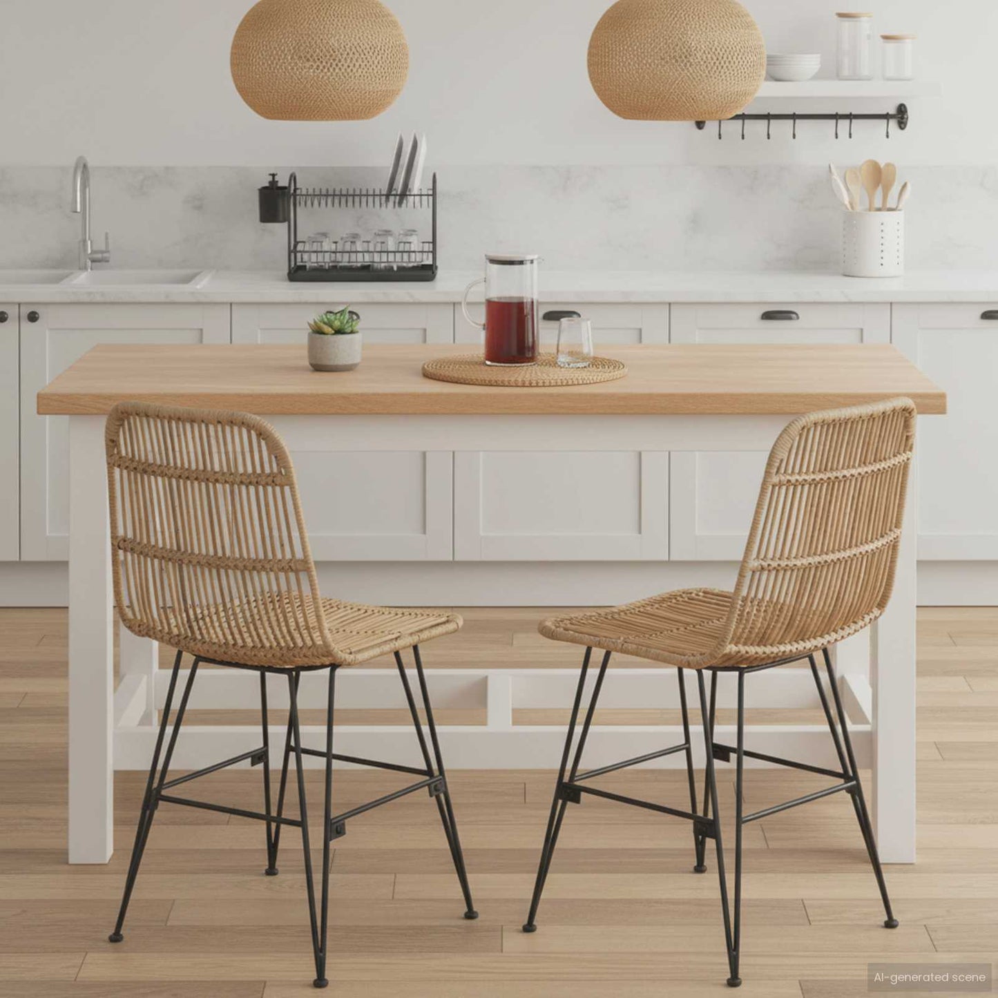 Sedia da pranzo 2 pcs Naturale 41 x 55 x 85 cm Rattan e acciaio | homemem39