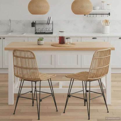 Sedia da pranzo 2 pcs Naturale 41 x 55 x 85 cm Rattan e acciaio | homemem39