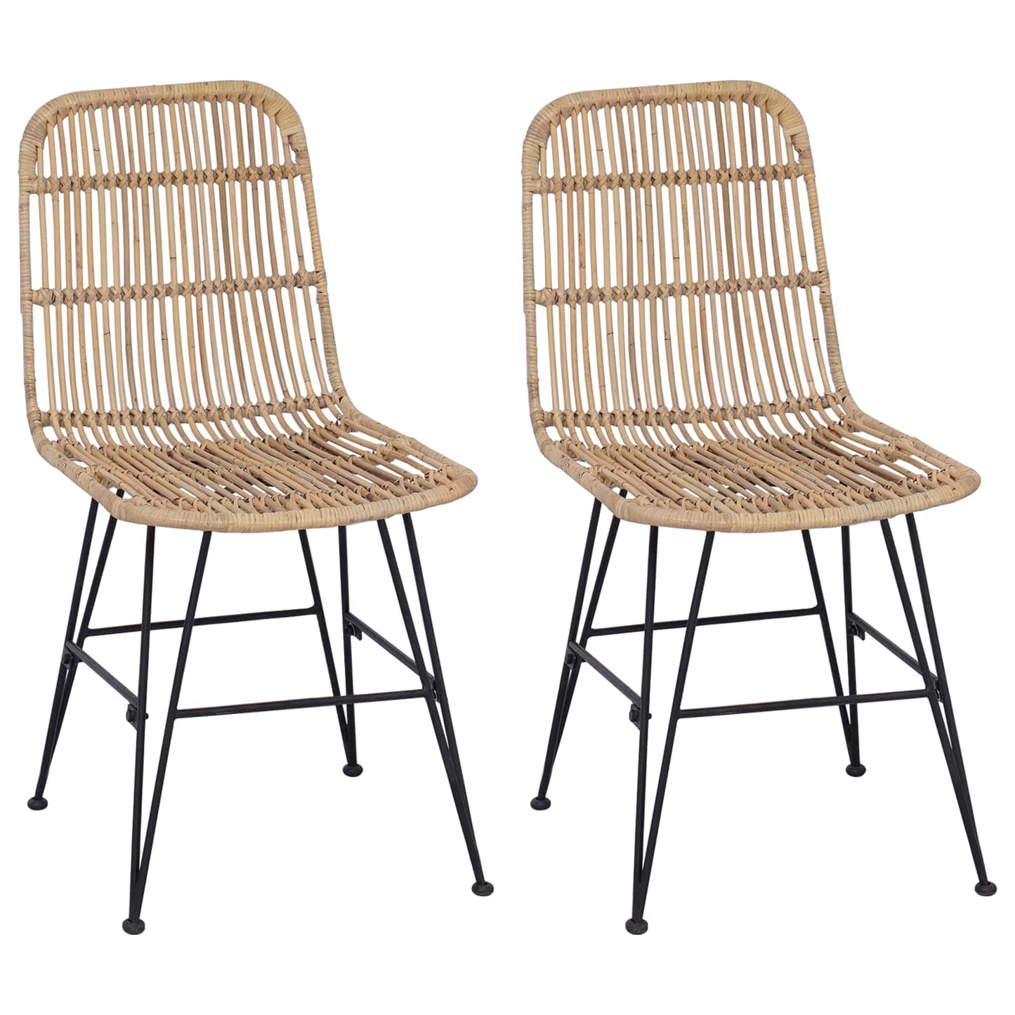 Sedia da pranzo 2 pcs Naturale 41 x 55 x 85 cm Rattan e acciaio