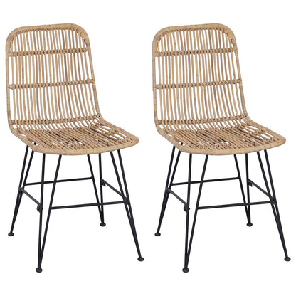 Sedia da pranzo 2 pcs Naturale 41 x 55 x 85 cm Rattan e acciaio