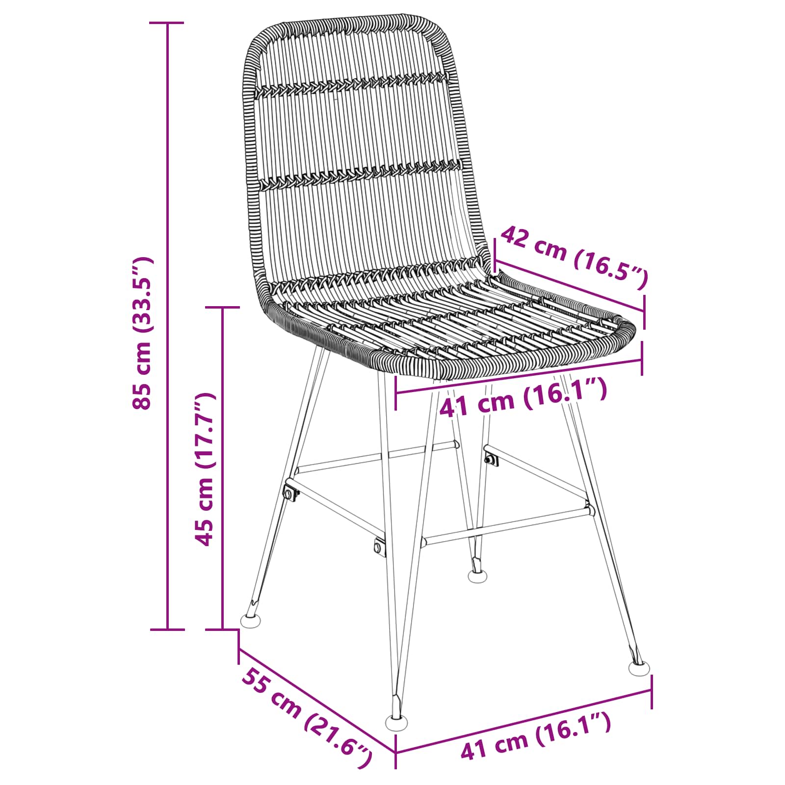 Sedia da pranzo 2 pcs Naturale 41 x 55 x 85 cm Rattan e acciaio | homemem39