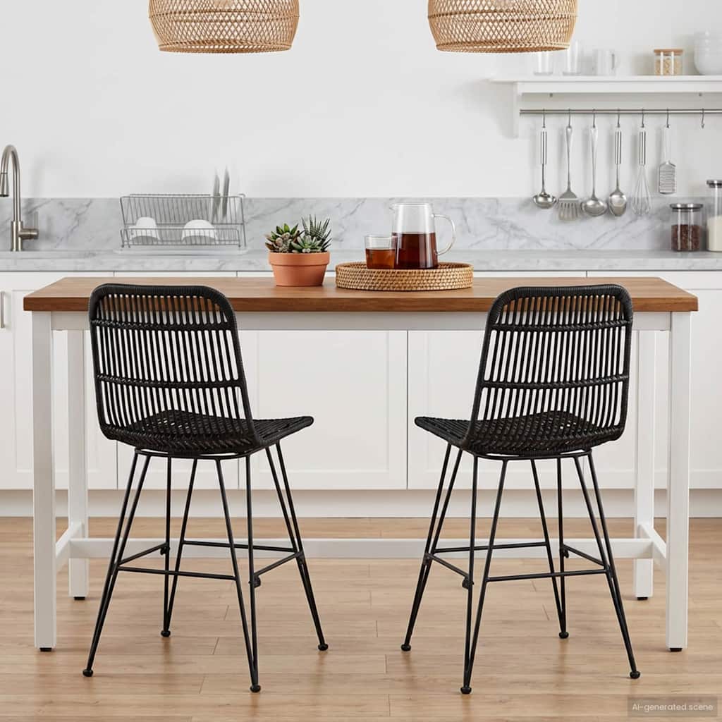 Sedia da pranzo 2 pcs Nero 41 x 55 x 85 cm Rattan e acciaio | homemem39