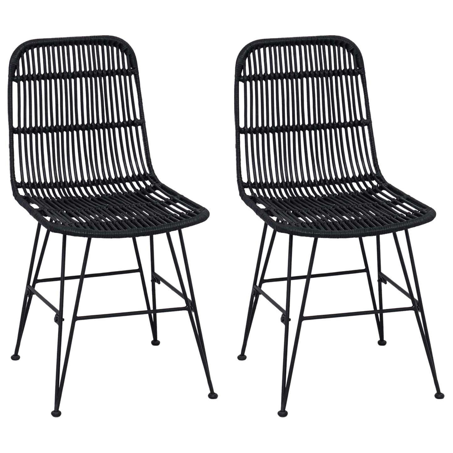 Sedia da pranzo 2 pcs Nero 41 x 55 x 85 cm Rattan e acciaio