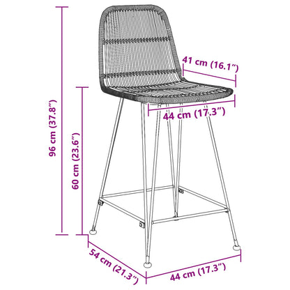 Sgabello da bar 2 pcs Naturale 44 x 54 x 96 cm Rattan e acciaio | homemem39