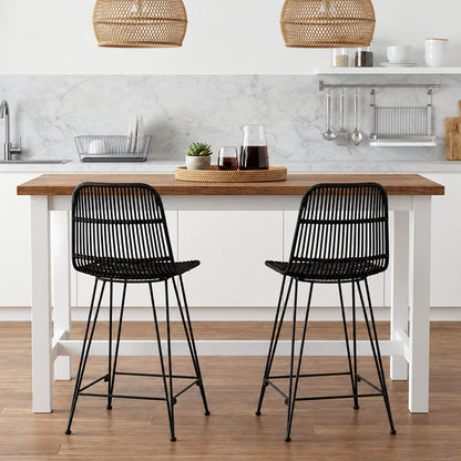 Sgabello da bar 2 pz Nero 44 x 54 x 96 cm Rattan e acciaio