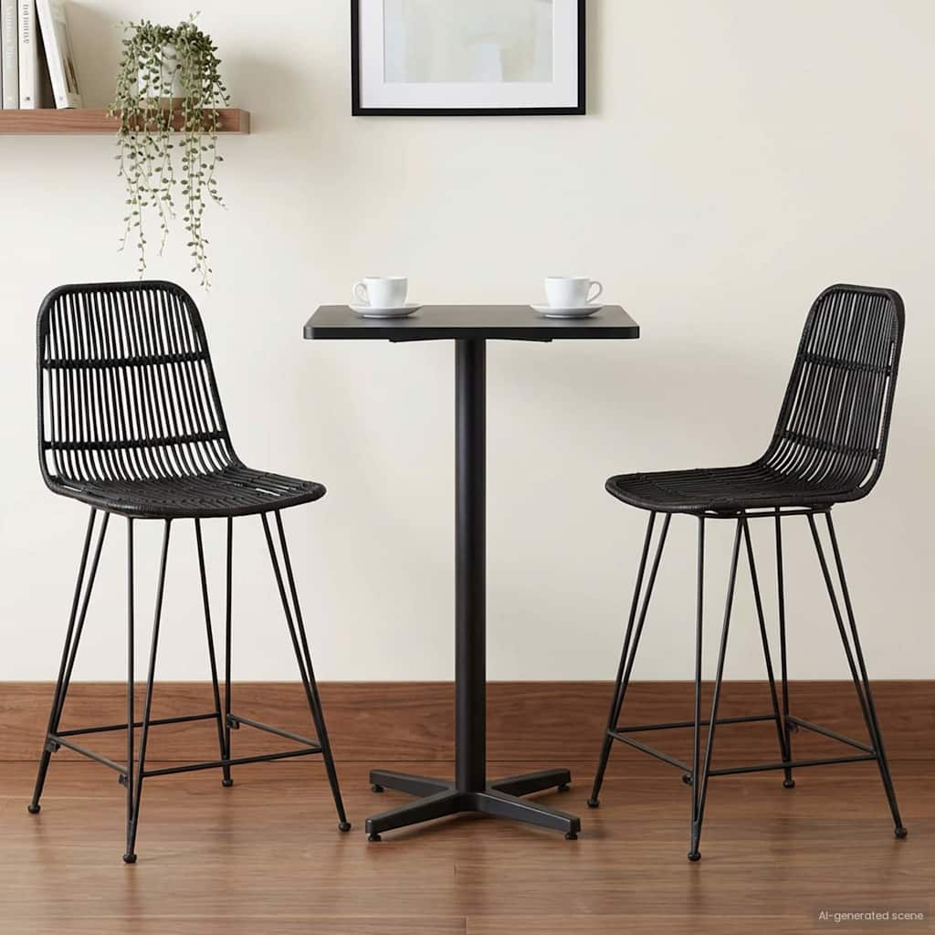 Sgabello da bar 2 pz Nero 44 x 54 x 96 cm Rattan e acciaio