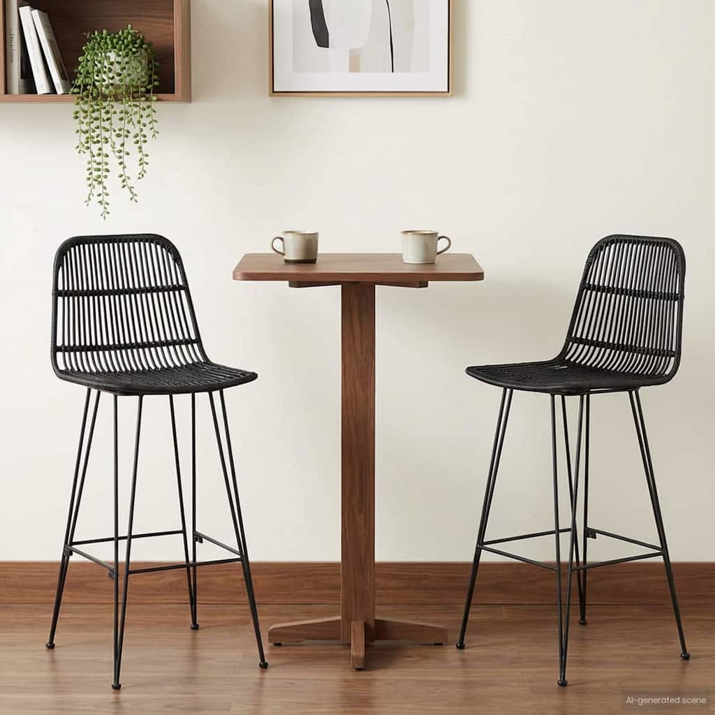 Sgabello da bar 2 pcs Nero 44 x 55 x 109 cm Rattan e acciaio | homemem39