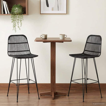 Sgabello da bar 2 pcs Nero 44 x 55 x 109 cm Rattan e acciaio