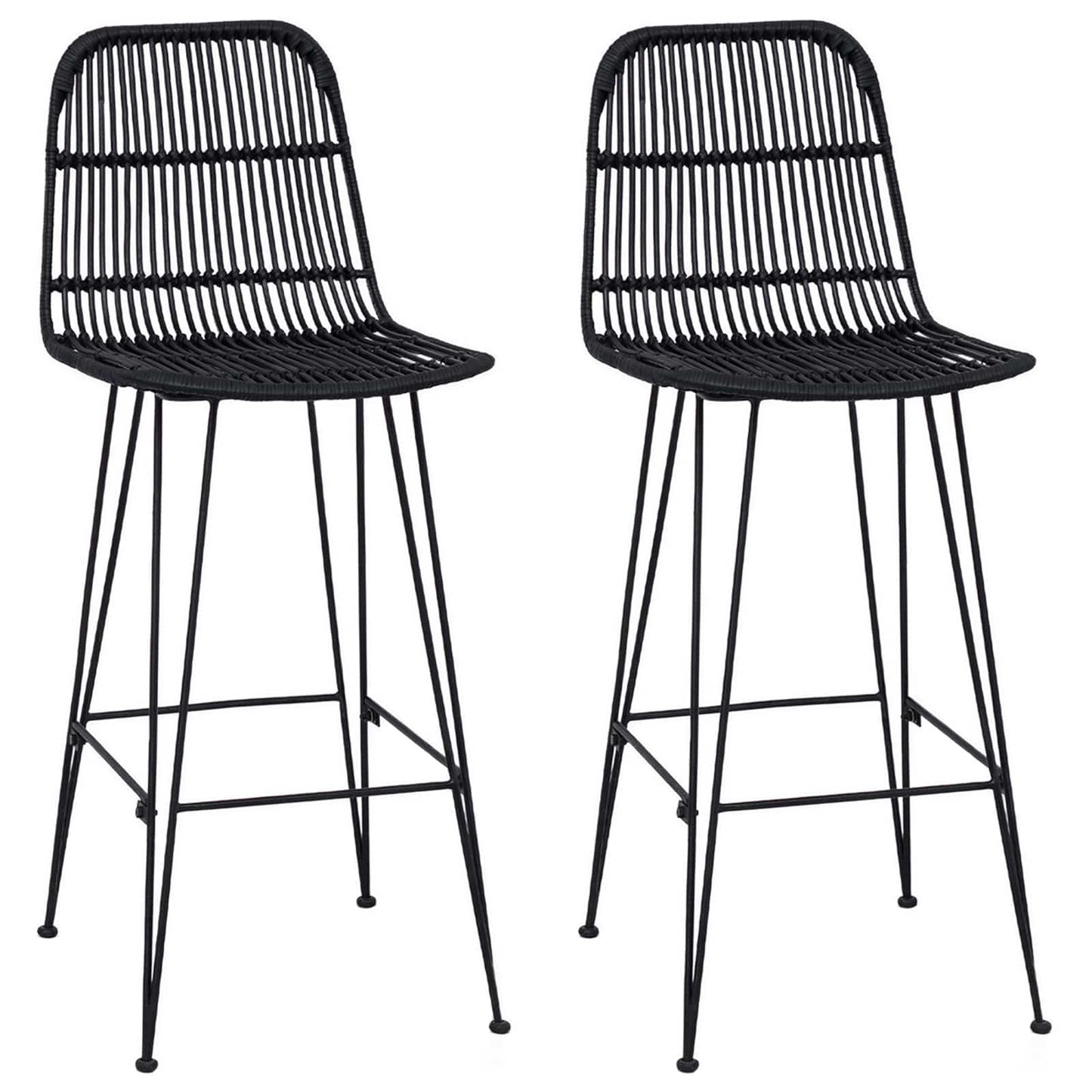 Sgabello da bar 2 pcs Nero 44 x 55 x 109 cm Rattan e acciaio | homemem39