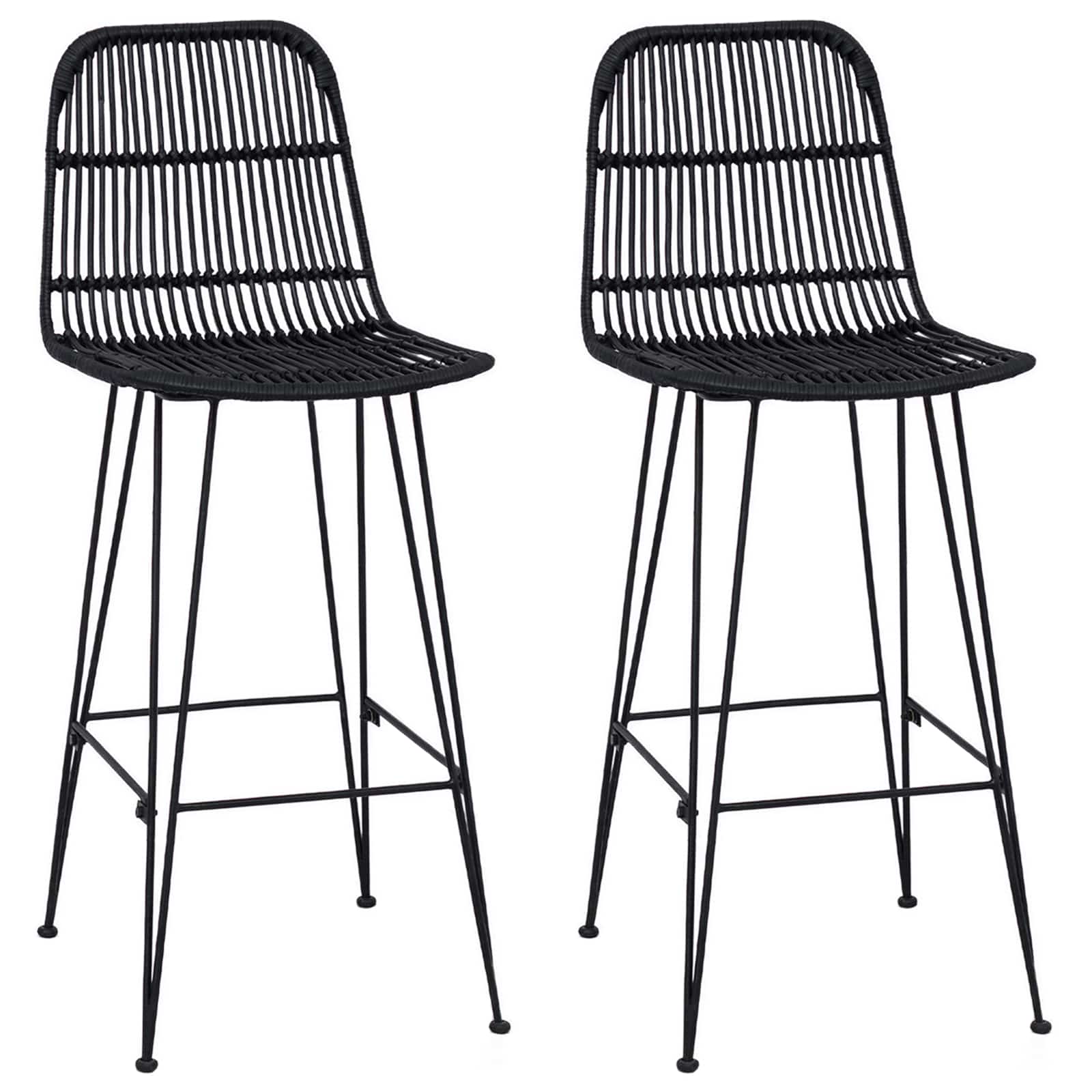 Sgabello da bar 2 pcs Nero 44 x 55 x 109 cm Rattan e acciaio | homemem39