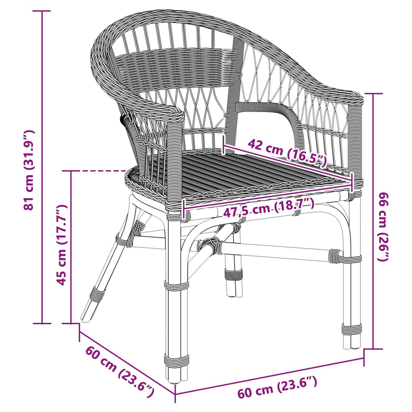 Sedia Impilabile Naturale 60 x 60 x 81 cm Rattan | homemem39
