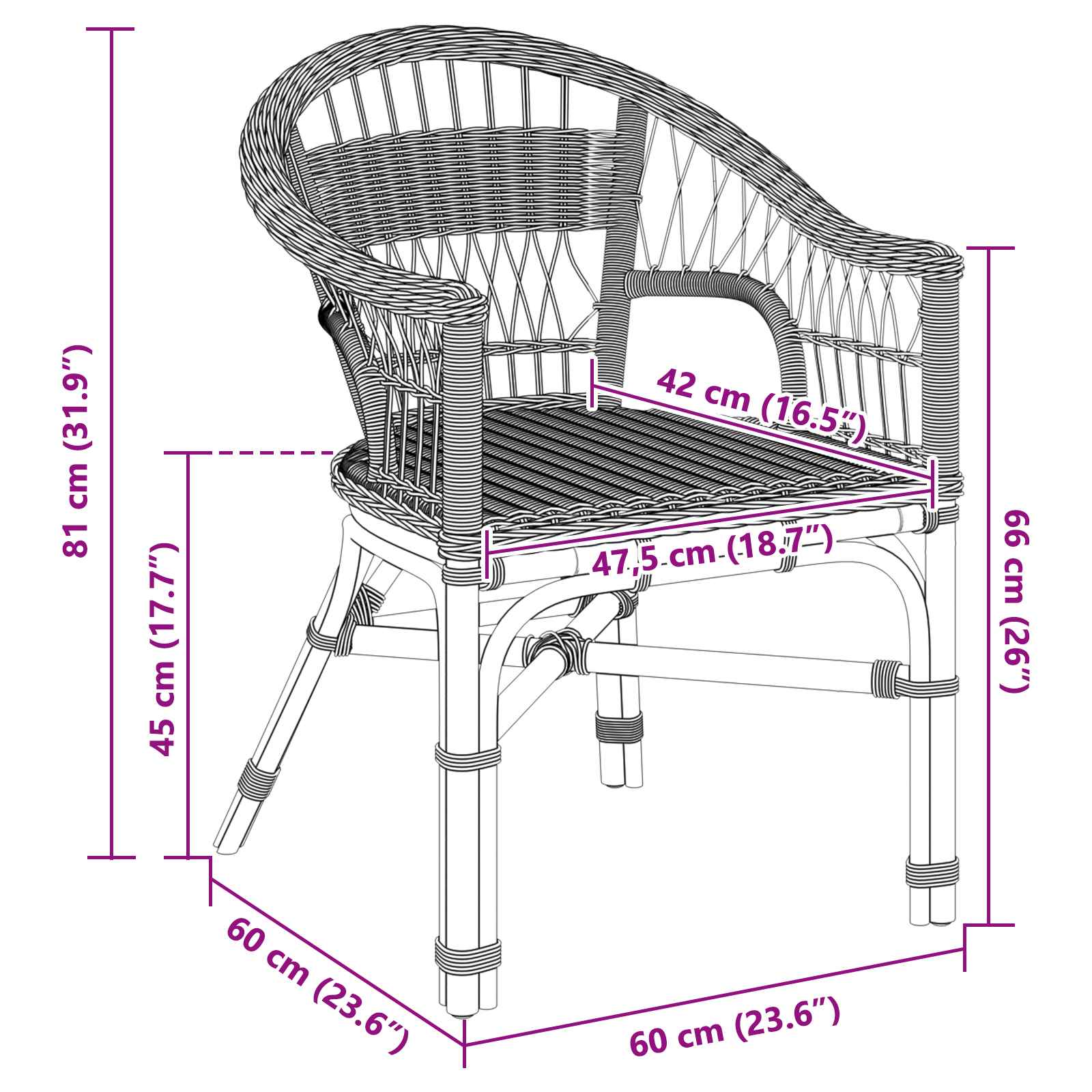 Sedia Impilabile Naturale 60 x 60 x 81 cm Rattan | homemem39