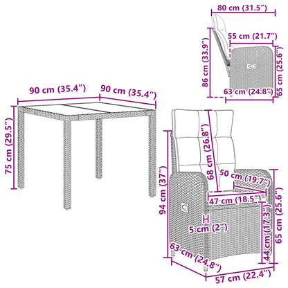 Set da pranzo per esterni 3 pcs Nero 90 x 90 x 75 cm polyrattan | homemem39