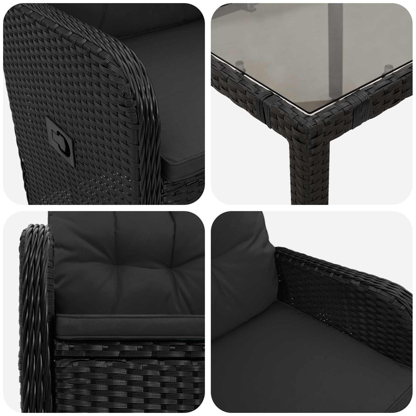 Set da pranzo per esterni 5 pcs Nero 90 x 90 x 75 cm polyrattan | homemem39