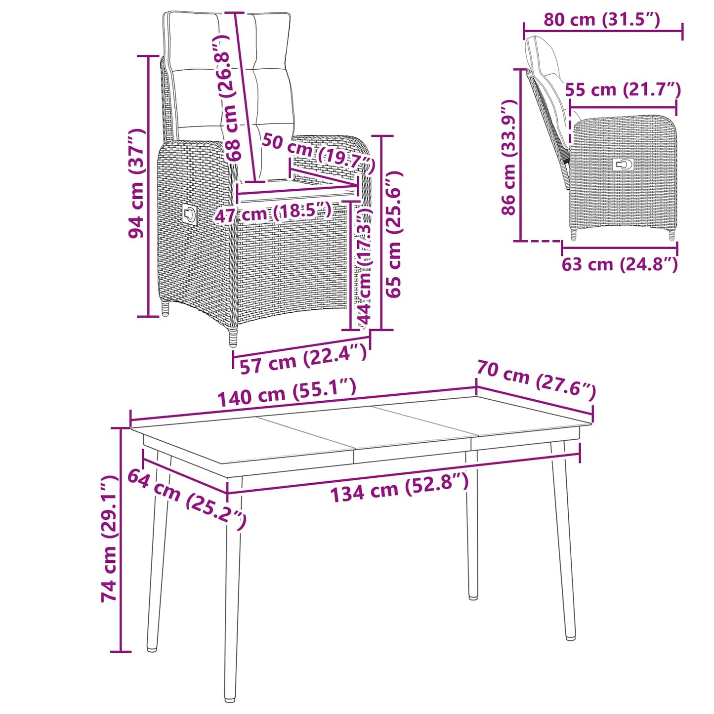 Set da pranzo per esterni 7 pcs Nero 150 x 90 x 75 cm | homemem39