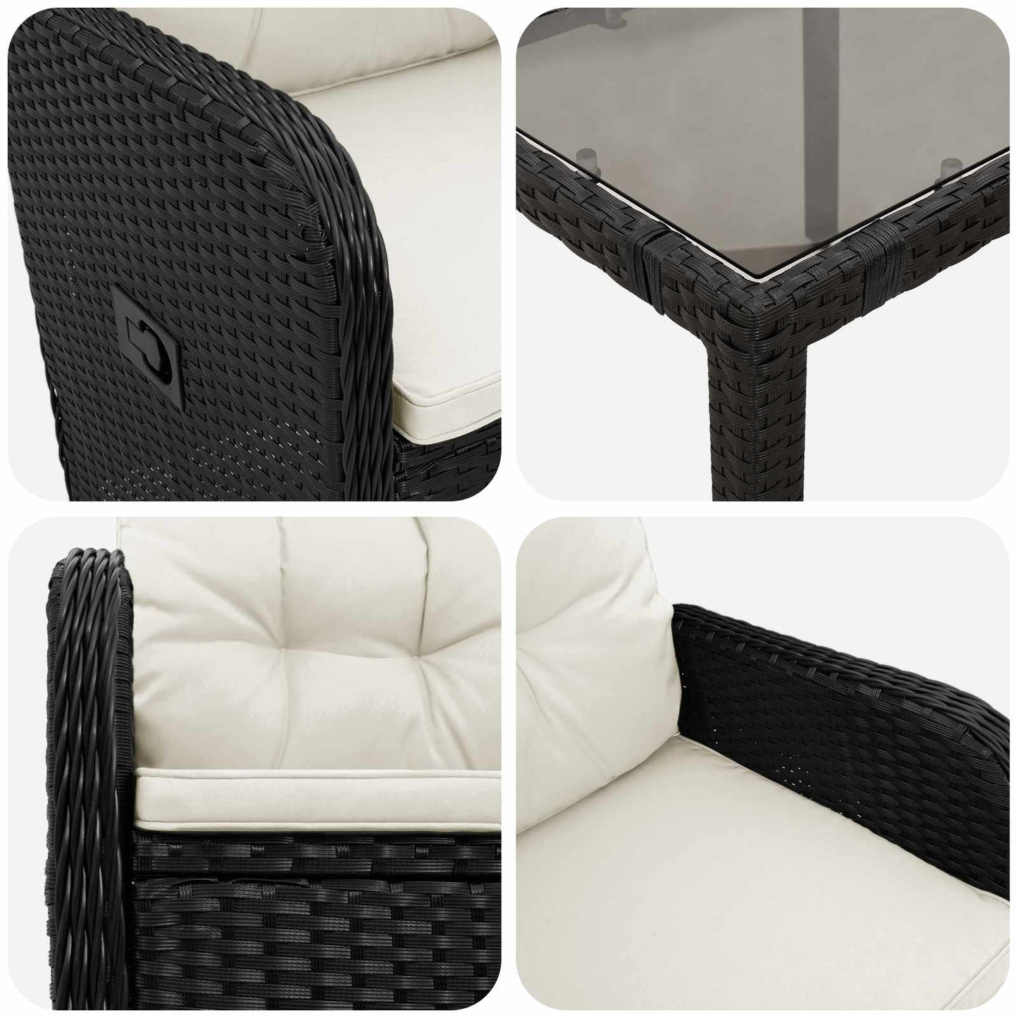 Set da pranzo per esterni 7 pcs Nero e Bianco Crema | homemem39