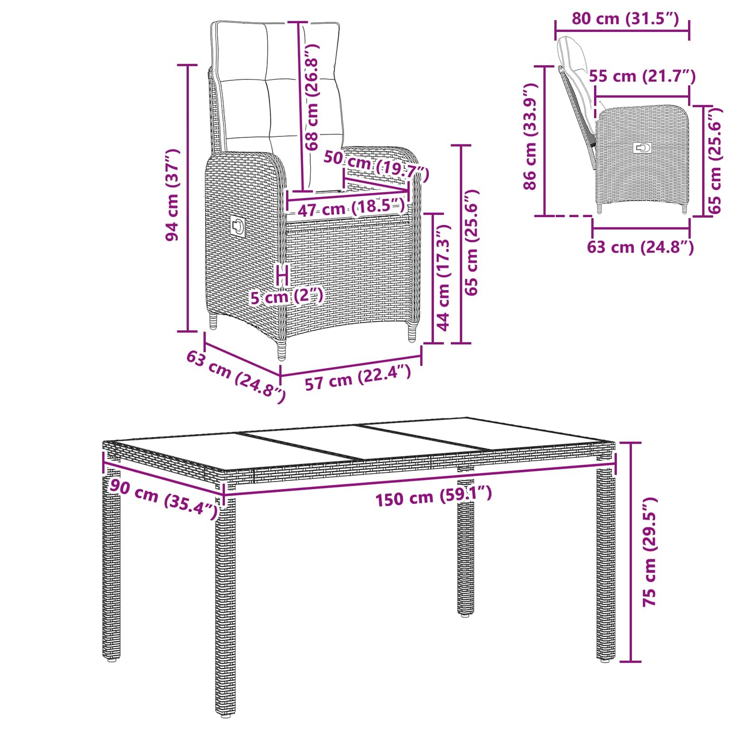 Set da pranzo per esterni 5 pcs Grigio chiaro e grigio scuro | homemem39