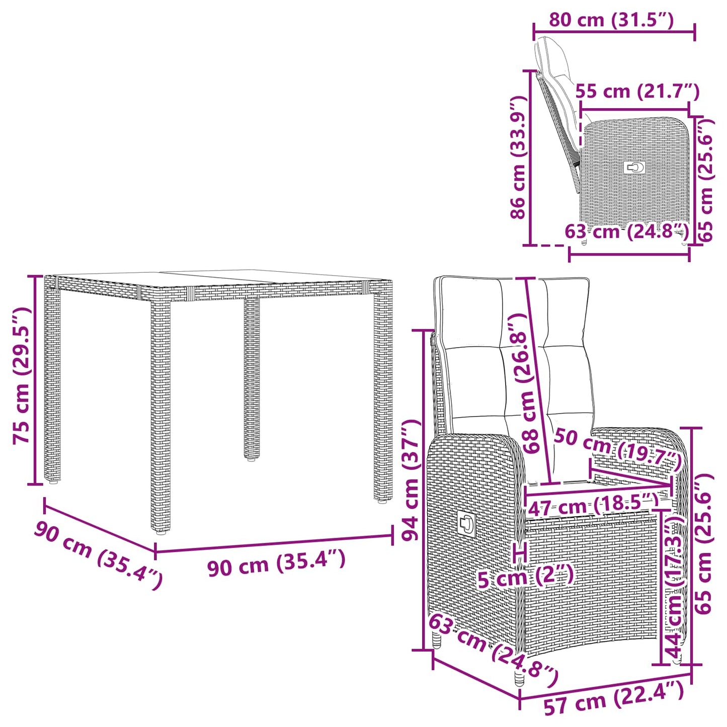 Set da pranzo per esterni 3 pcs Beige e Grigio Chiaro | homemem39