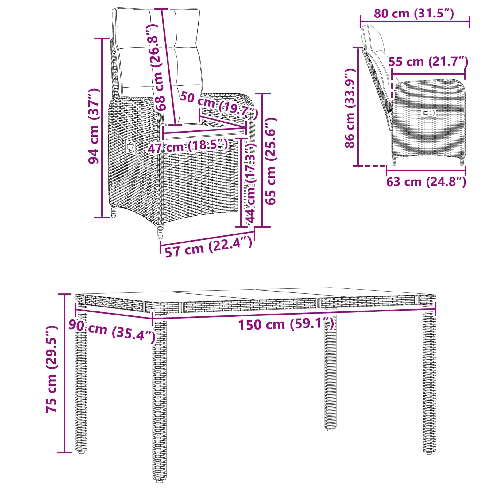 Set da pranzo per esterni 7 pcs Beige e Grigio Chiaro | homemem39