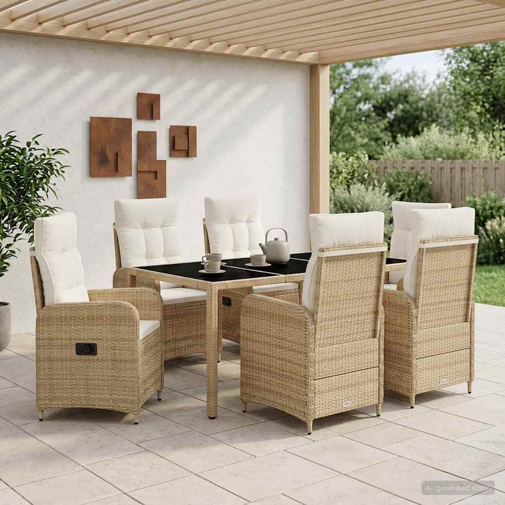 Set da pranzo per esterni 7 pcs Beige e Bianco Crema